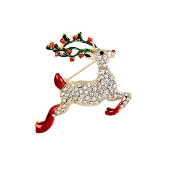 Christmas Holiday Crystal Reindeer Brooch/Pin - Picture 1 of 1